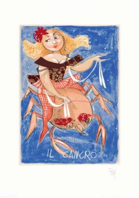 Paolo Fresu - Serigrafie - Il cancro - Serigrafia a tiratura limitata con collage di stoffa - cm 35x50 - Galleria Casa d'Arte - Bra (CN)
